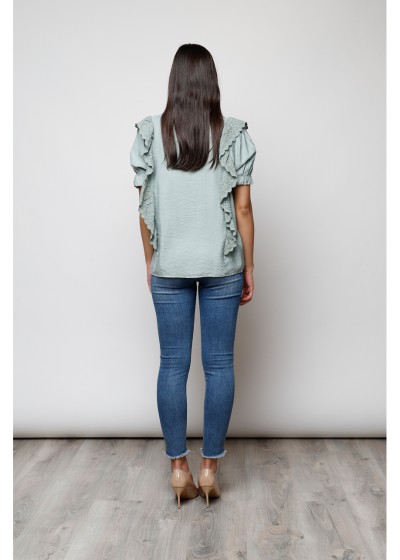 Blusa volante botones verde