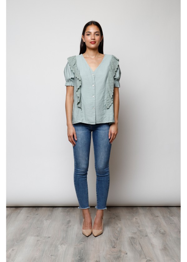 Blusa volante botones verde