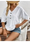 Blusa ondas bordadas/botones madera blanca TG