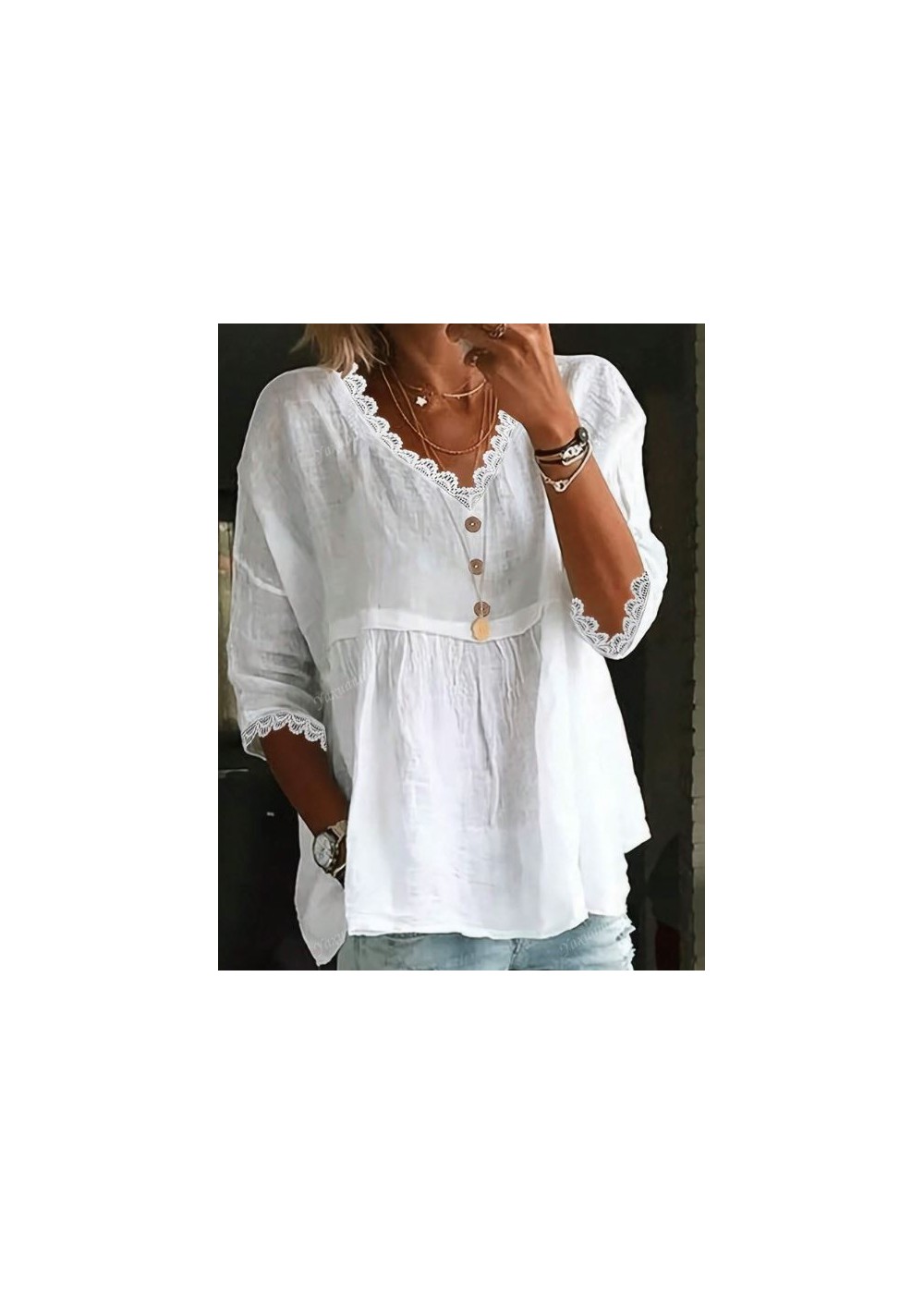 Blusa ondas bordadas/botones madera blanca TG