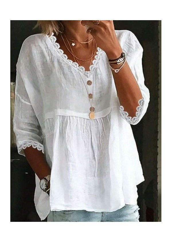 Blusa ondas bordadas/botones madera blanca TG