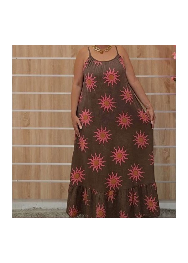 Vestido tirante chocolate soles fucxia