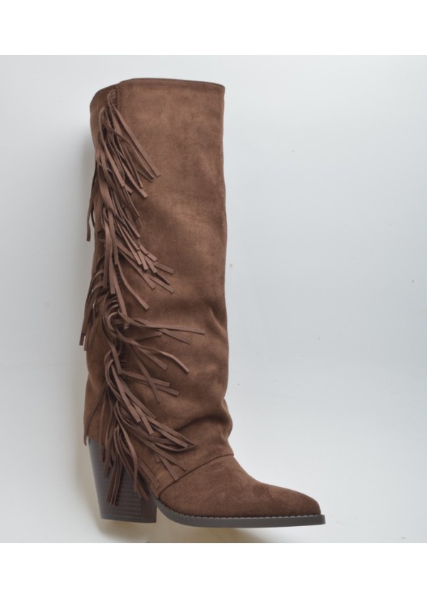 Botas tacón flecos cámel