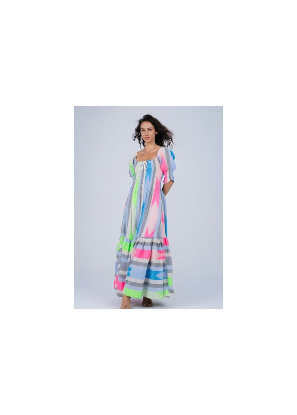 Vestido largo nido abeja etnico fluor azul