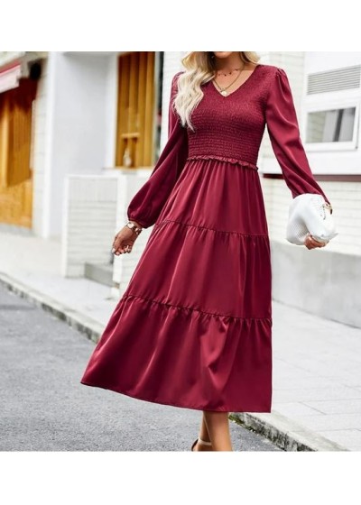 Vestido nido de abeja escote pico manga larga