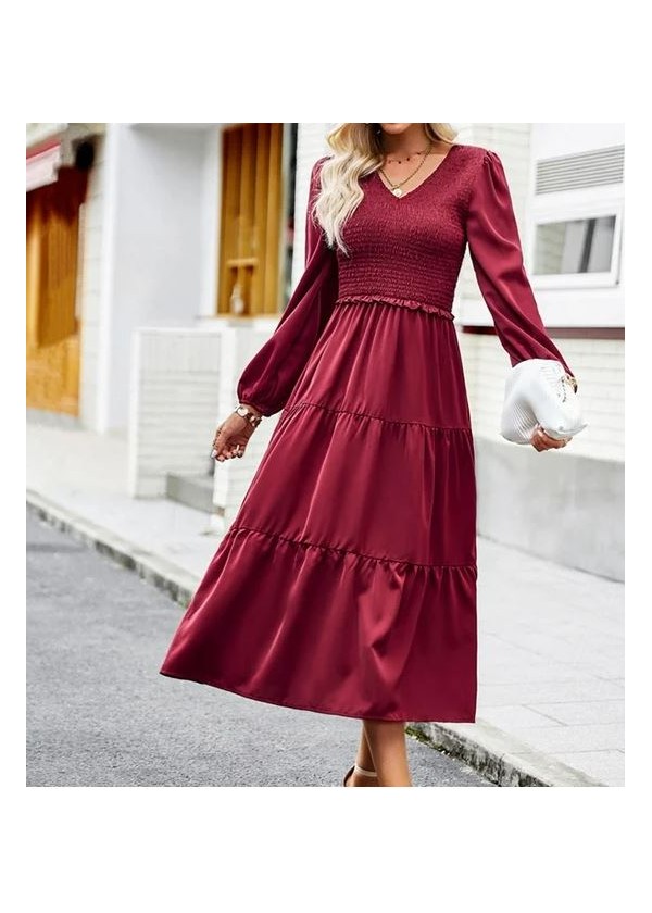 Vestido nido de abeja escote pico manga larga