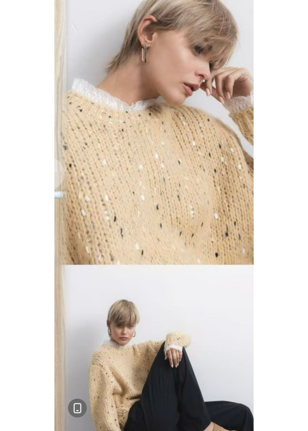 Jersey mezcla y puntillas mostaza