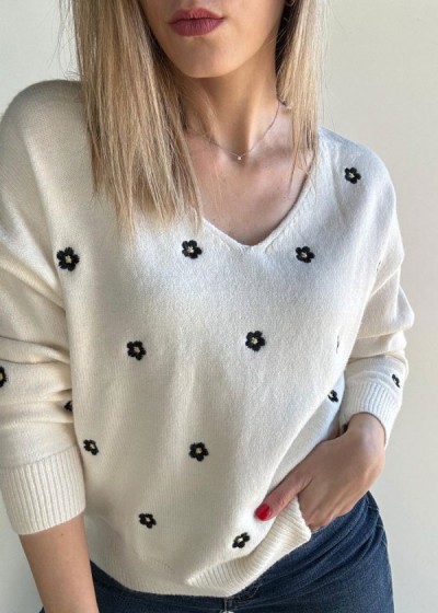 Jersey cuello pico flor
