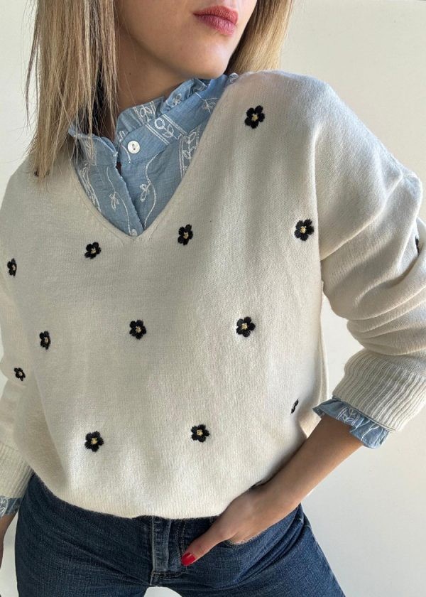 Jersey cuello pico flor