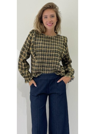 Blusa larga nido de abeja y cuadros