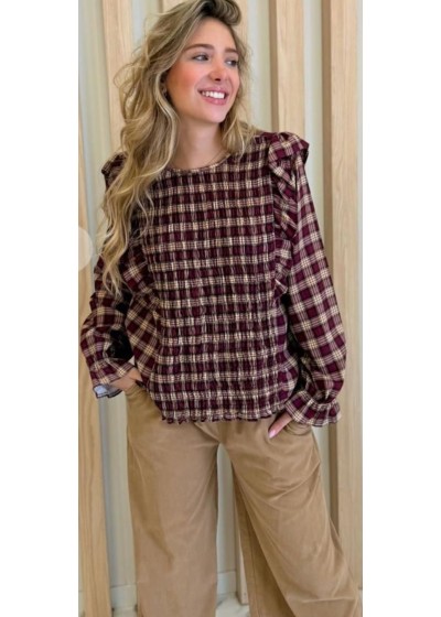 Blusa larga nido de abeja y...