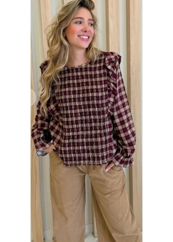 Blusa larga nido de abeja y cuadros