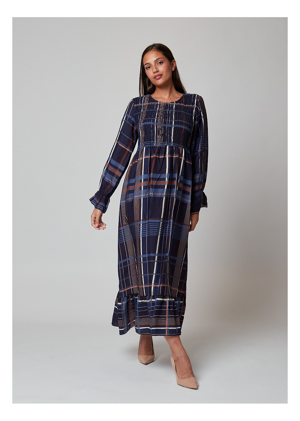 Vestido largo cuadros azul