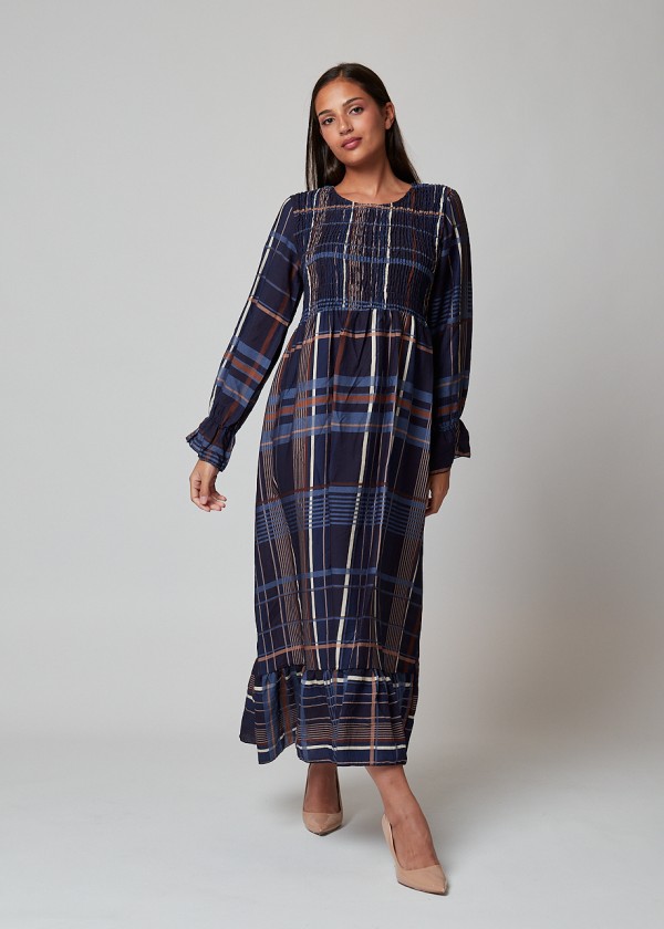 Vestido largo cuadros azul