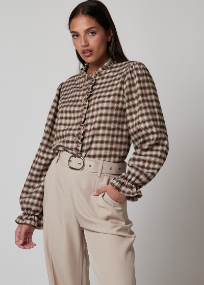 Blusa cuadros  puño fruncido