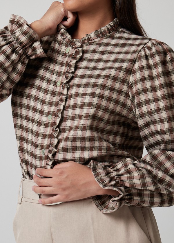 Blusa cuadros  puño fruncido