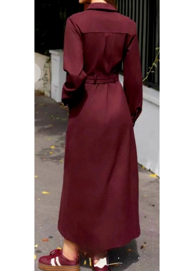 Vestido camisero bolsillos burdeos