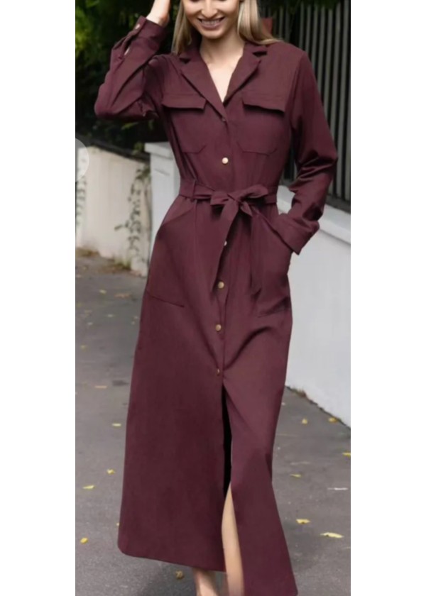 Vestido camisero bolsillos burdeos