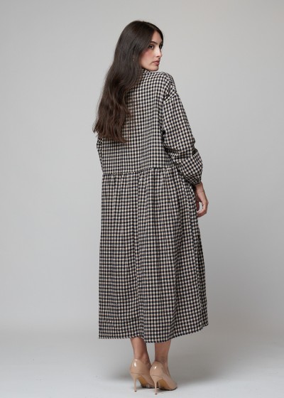 Vestido oversize cuadros negro burdeos