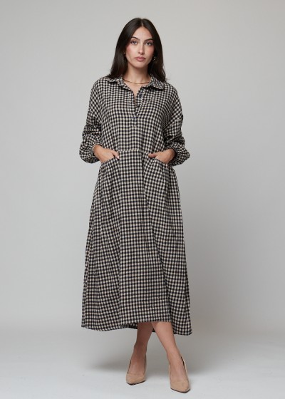 Vestido oversize cuadros negro burdeos