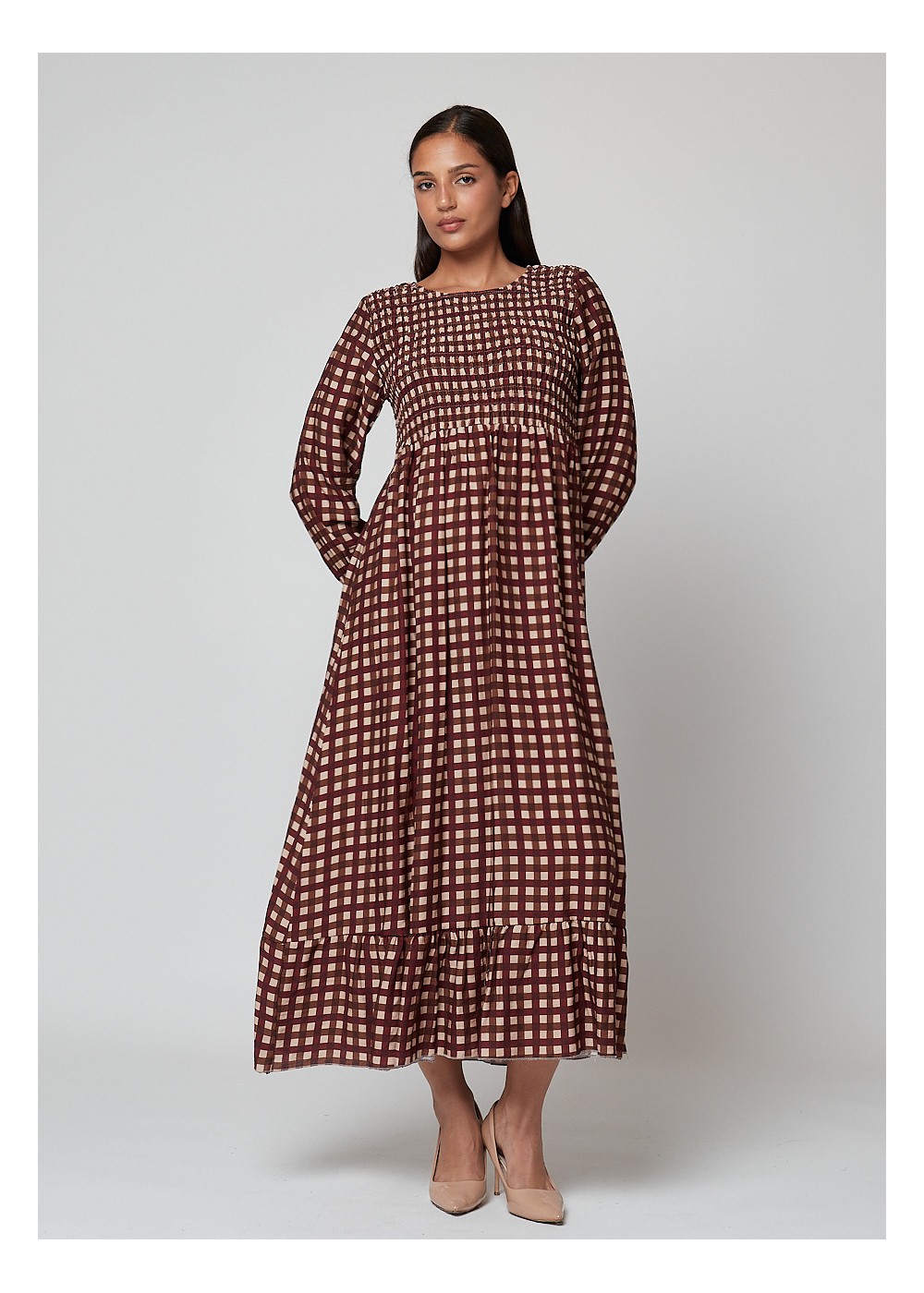 Vestido cuadros volante NEGRO AZUL BURDEOS