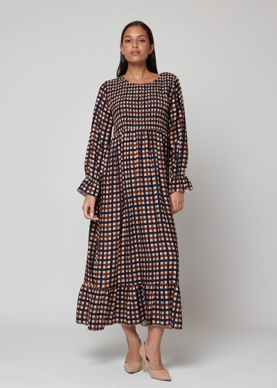 Vestido cuadros volante NEGRO AZUL BURDEOS