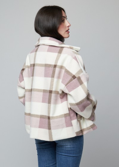 Abrigo corto cuadros bolsillos choco-beis