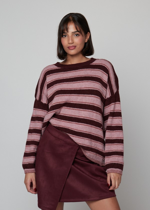 Jersey burdeos rayas rosa