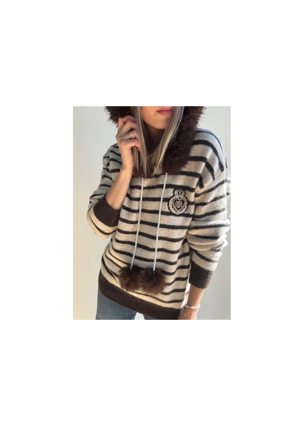 Jersey rayas capucha pelo desmontable