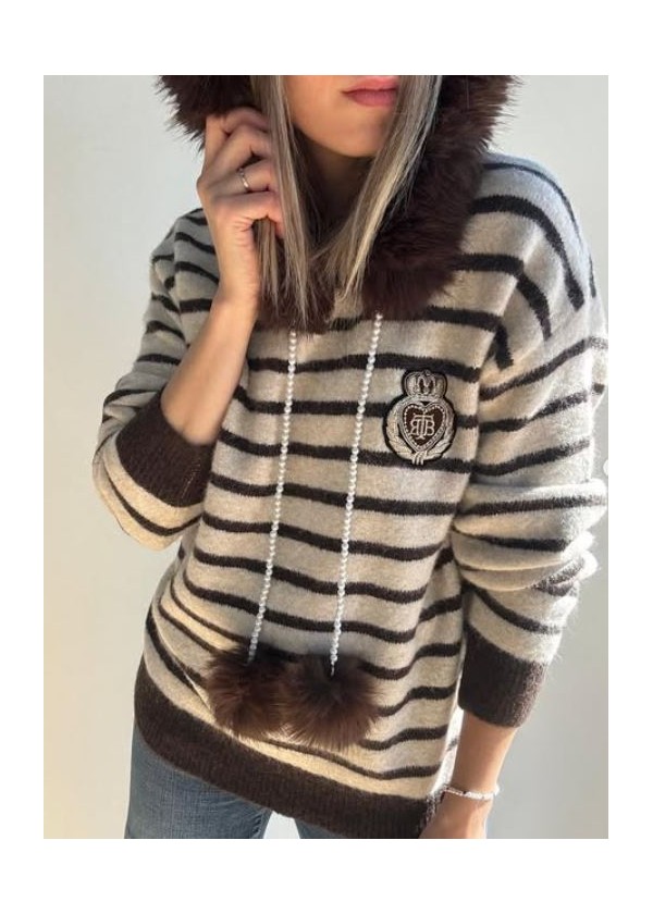 Jersey rayas capucha pelo desmontable