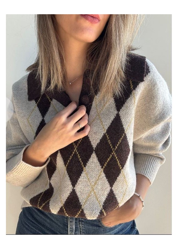 Jersey polo rombos choco-arena