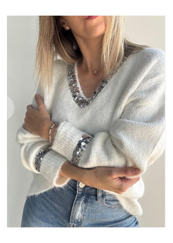 Jersey contraste brillo plata