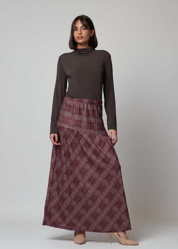 Falda cuadros cintura lateral choco-vino