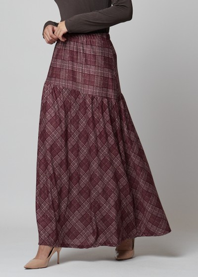 Falda cuadros cintura lateral choco-vino