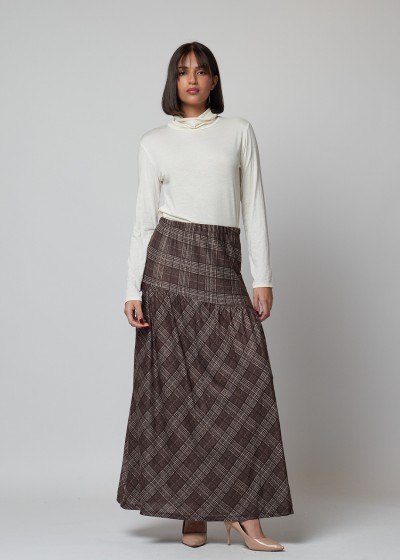 Falda cuadros cintura lateral choco-vino