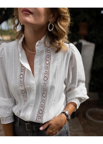 Camisa bordada puño calado