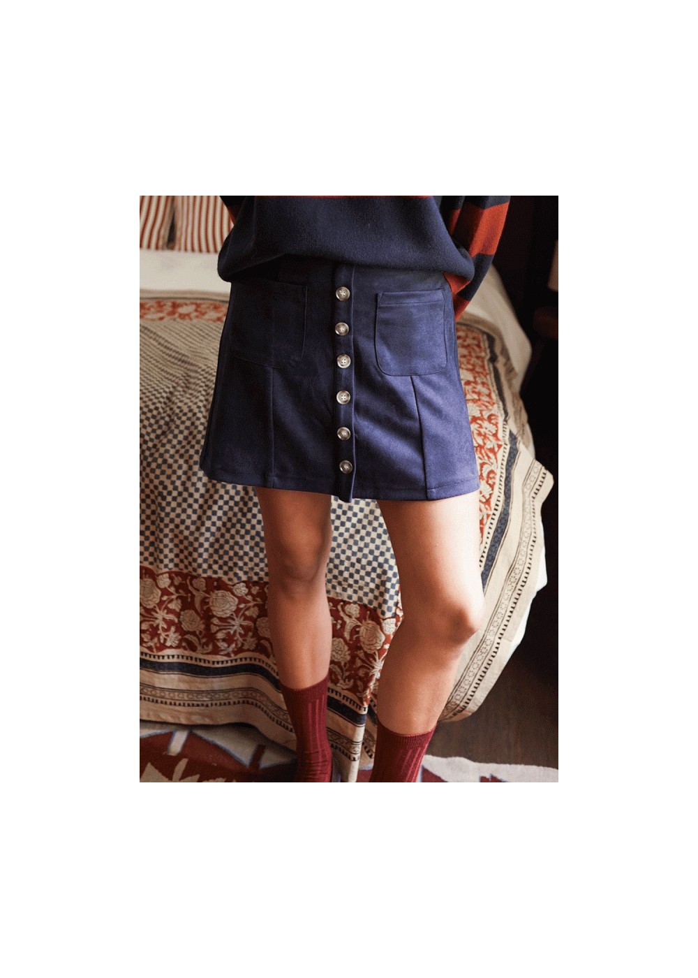 Falda antelina bolsillos azul marino