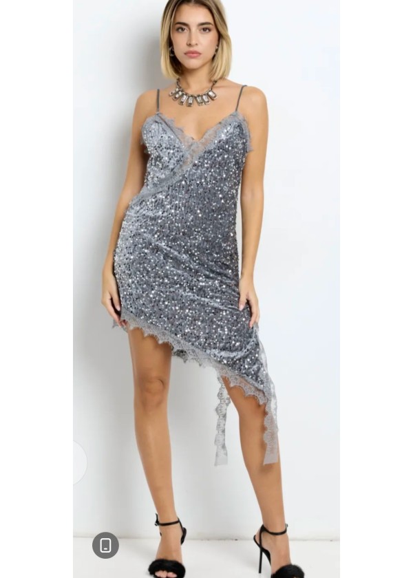 Vestido lencero asimetrico lentejuelas/terciopelo