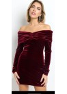 Vestido bardot corto terciopelo/manga larga