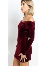 Vestido bardot corto terciopelo/manga larga