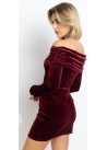 Vestido bardot corto terciopelo/manga larga