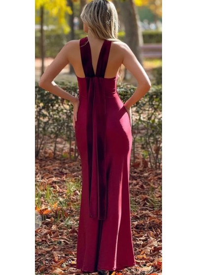 Vestido cuello halter lazo largo