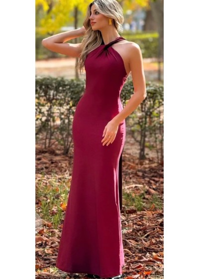 Vestido cuello halter lazo largo