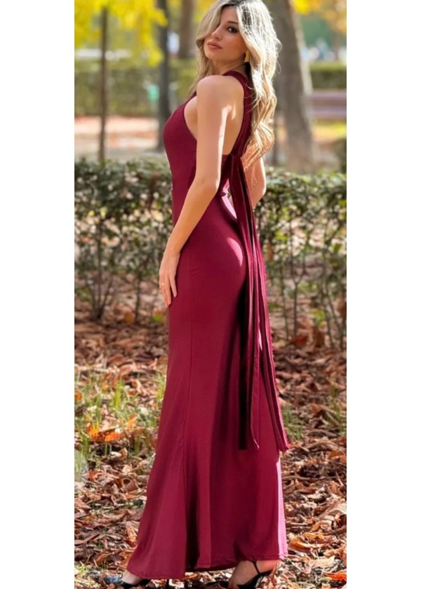 Vestido cuello halter lazo largo