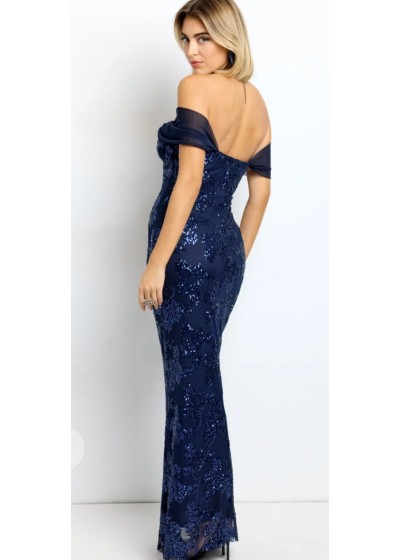 Vestido gasa lentejuelas azul marino