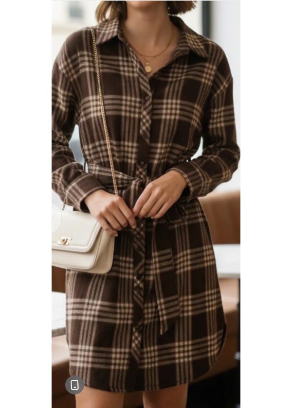 Vestido camisero cuadros oversize chocolate