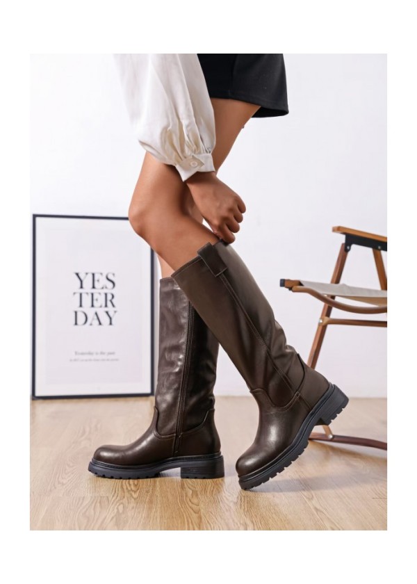 Bota piel suela goma  chocolate