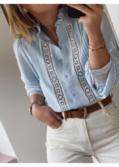 Camisa bordada puño calado