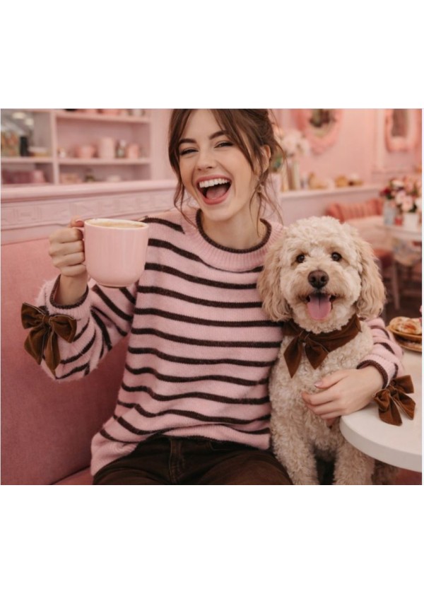 Jersey raya fina rosa-choco lazo puño