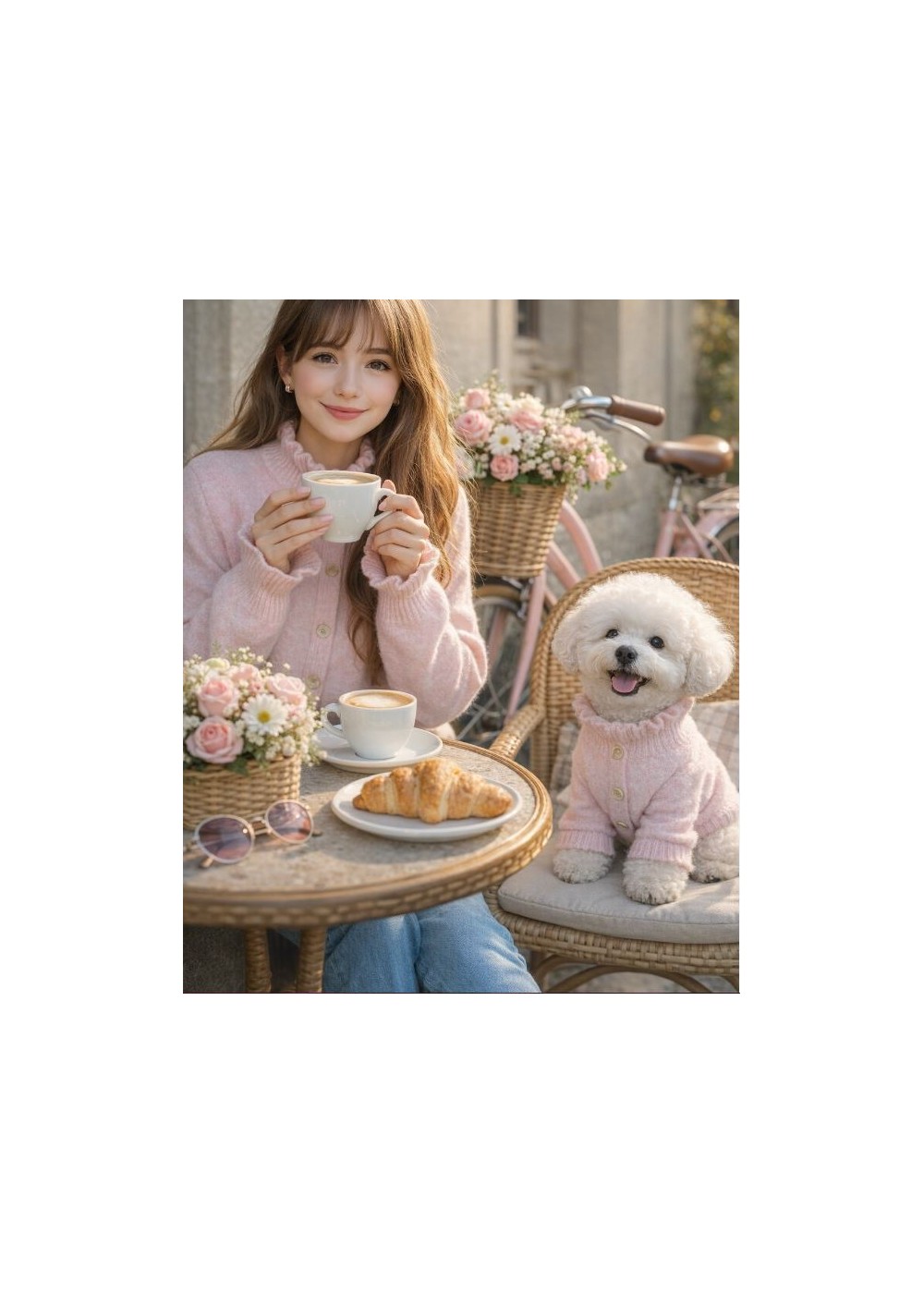 Chaqueta rosa fruncida en cuello y puños